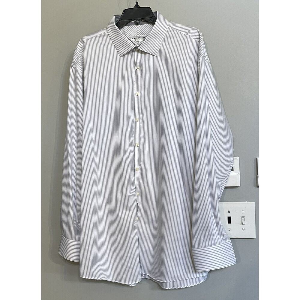Jhane Barnes Shirt Button Up Dress Stripes Slim Fit No Iron Mens 18.5 35/36